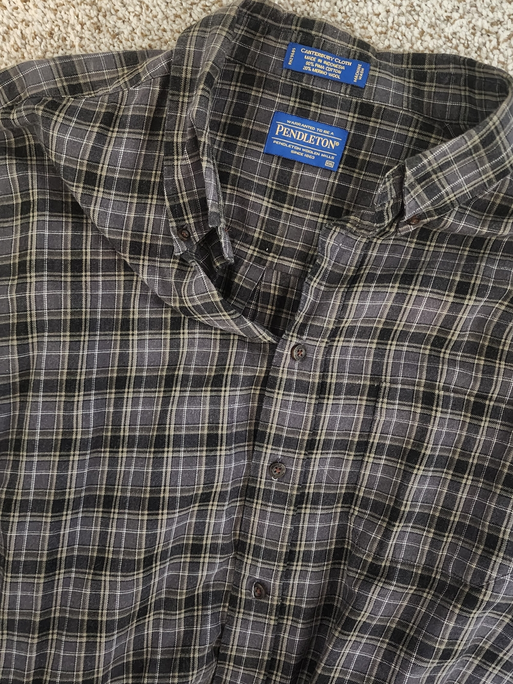 ✨️Pendleton Plaid Button Down Shirt Men's XXL Gray Long Sleeve💫 Cabincore 🔥